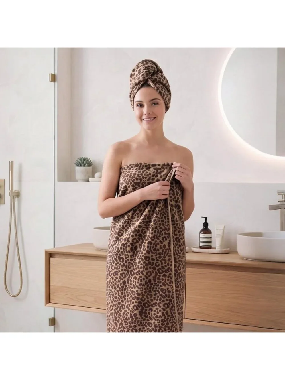 Leopard Print Towel Set of 6 - 100% Cotton, Quick Dry & Absorbent Bath Towels